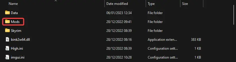 Open the Mods folder